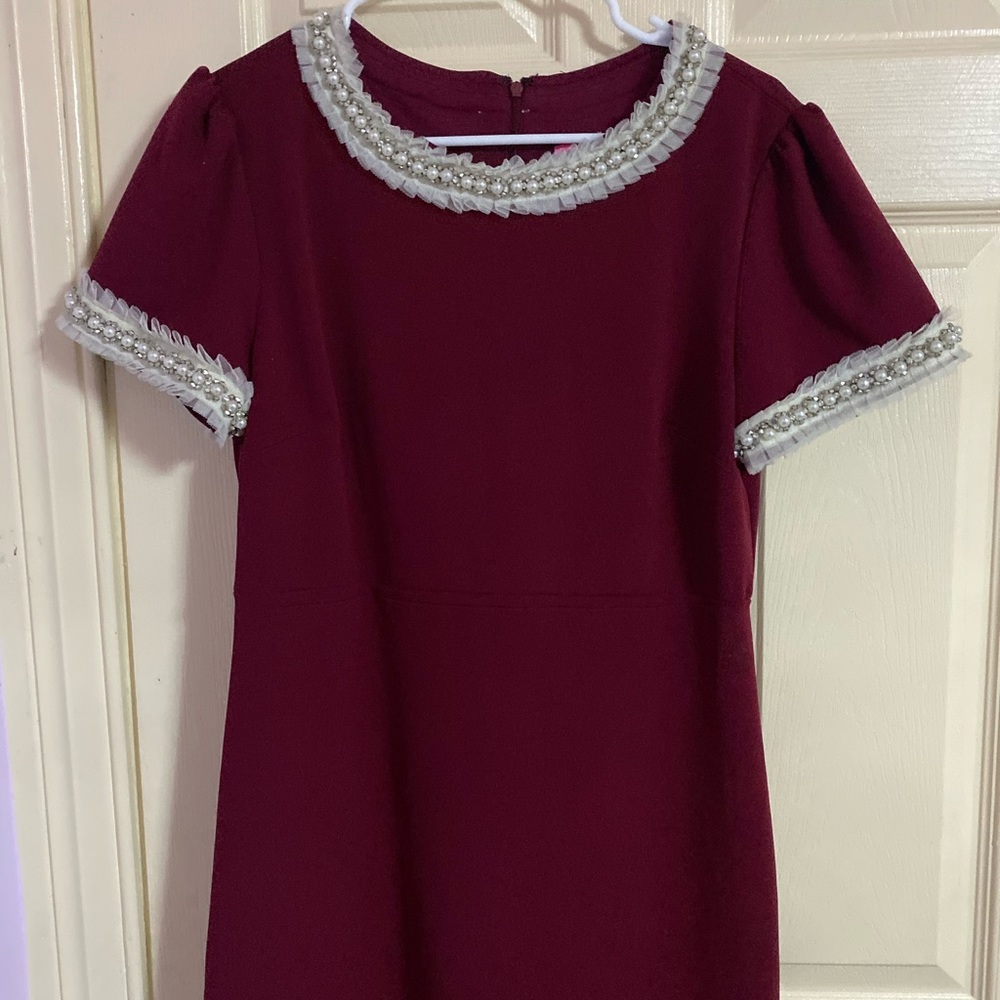 Burgundy Betsey Johnson with pearls dress